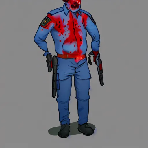 Prompt: zombie security officers beige uniform | glowing red skin and faint red aura | blue leggings | sawoff shotguns | trending on artstation high detail digital painting