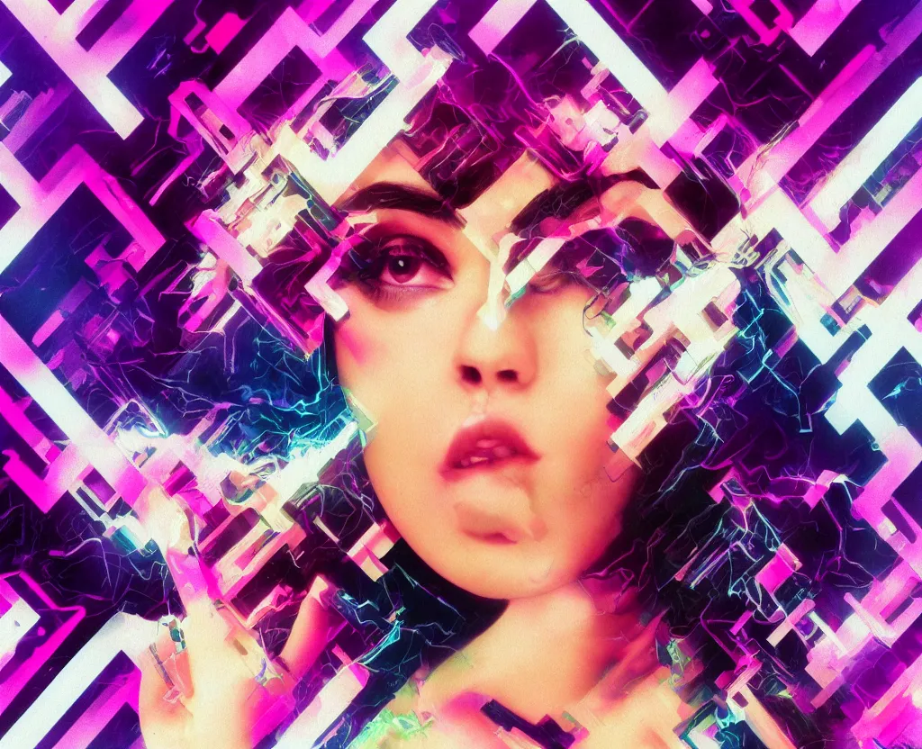 Prompt: Charli XCX, Macintosh Plus, glitchcore, scanlines, detailed