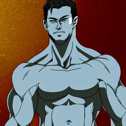 Image similar to still of chris hemsworth with a very muscular body type, anime art, anime style