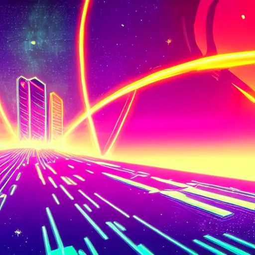 Prompt: synthwave neon city in space