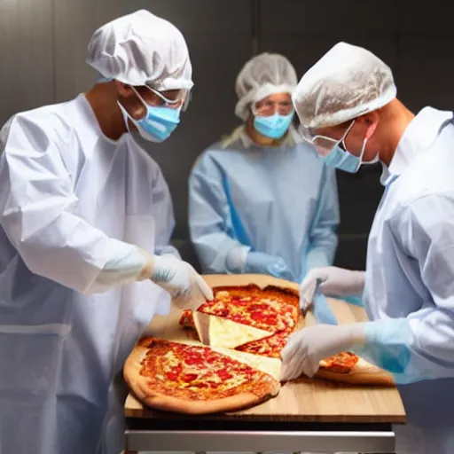 Image similar to surgeons operating on a slice of pizza