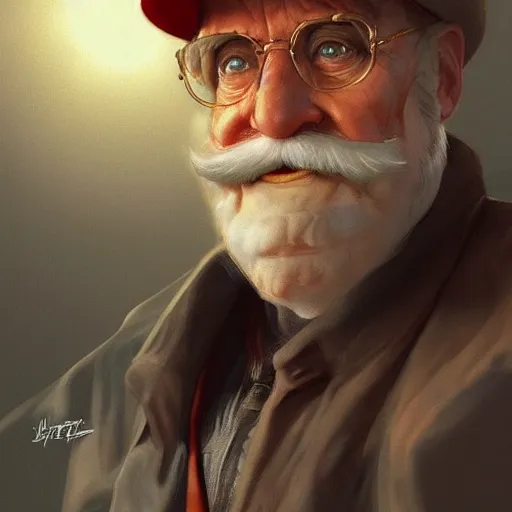 Image similar to old man super mario, highly detailed, digital painting, artstation, illustration, art by artgerm and greg rutkowski and alphonse mucha