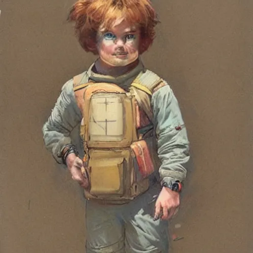 Image similar to (((((portrait of boy dressed as retro space explorer in an actionpose . muted colors.))))) by Jean-Baptiste Monge !!!!!!!!!!!!!!!!!!!!!!!!!!!