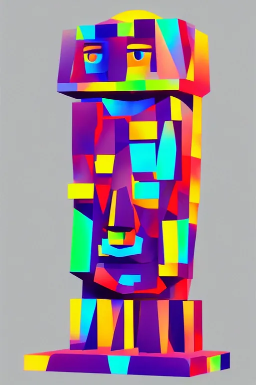 Image similar to cubist moai statue cutout digital illustration cartoon colorful beeple