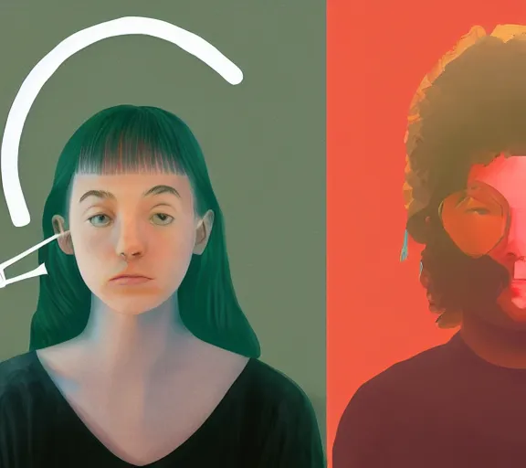 Prompt: a side by side comparison portrait of a typical millennial and a typical gen z at 2 1 years old, in the style of an original beeple digital art painting