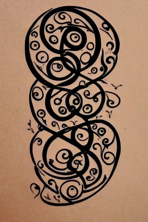 Image similar to a simple tattoo design of birds flying in a 8 spiral, black ink, logo