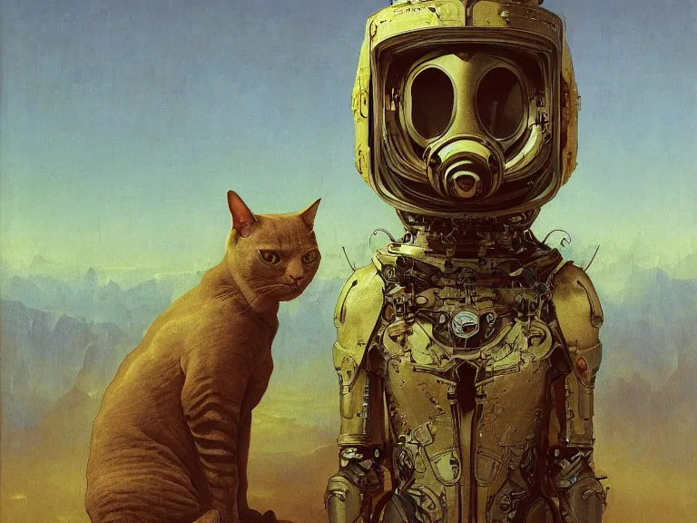 Image similar to a detailed profile painting of a cat in a spacesuit, symmetrical and science fiction theme by beksinski carl spitzweg and tuomas korpi. baroque elements, full-length view. baroque element. intricate artwork by caravaggio. Trending on artstation. 8k