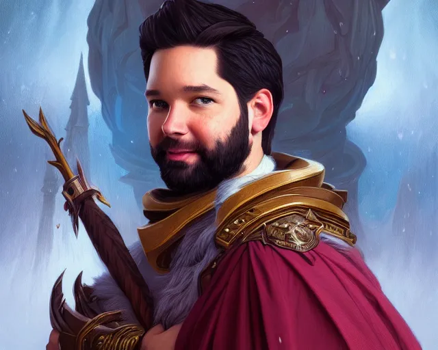 Image similar to a portrait of alexis ohanian as a wizard, deep focus, d & d, fantasy, intricate, elegant, highly detailed, digital painting, artstation, concept art, matte, sharp, illustration, hearthstone, art by artgerm and greg rutkowski and alphonse mucha