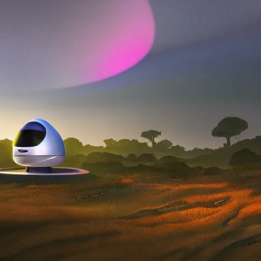 Image similar to a fancy alien spaceship on a dusky biome by pixar, humongous view, rtx, smooth, cinematic