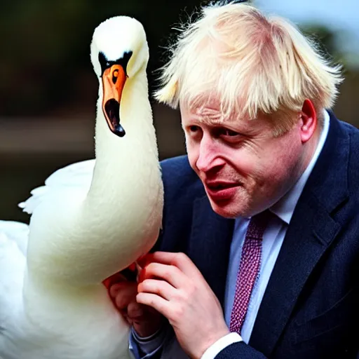 Image similar to boris johnson eating a swan, photograph