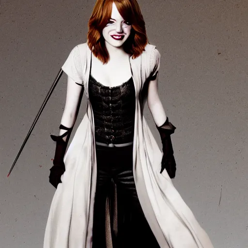 Image similar to full body of emma stone as a vampire warrior