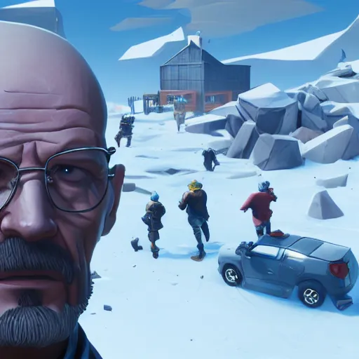 Image similar to walter white in fortnite gameplay by greg rutkowski