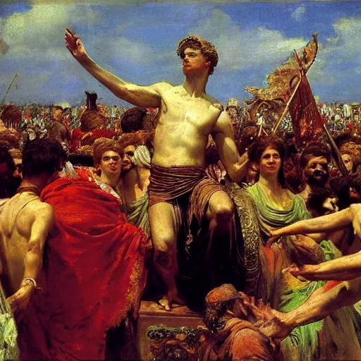 Image similar to the triumph of augustus, by ilya repin, oil on canvas, 1 8 8 3