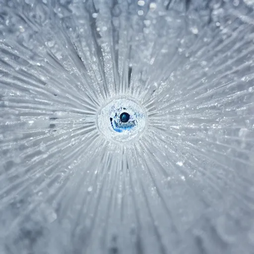 Image similar to An eye gazing through a transparent sheet of frosted ice, XF IQ4, f/1.4, ISO 200, 1/160s, 8K, RAW, unedited, symmetrical balance, in-frame