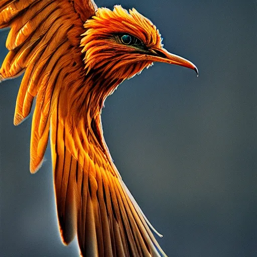Image similar to Wildlife photography of a phoenix, award winning photograph, 8k