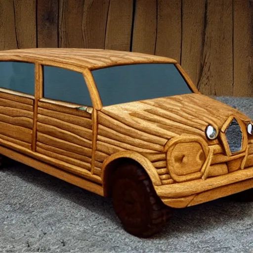 Prompt: russian car made out of wood, 4k, Hyperrealistic photo, Exquisite detail