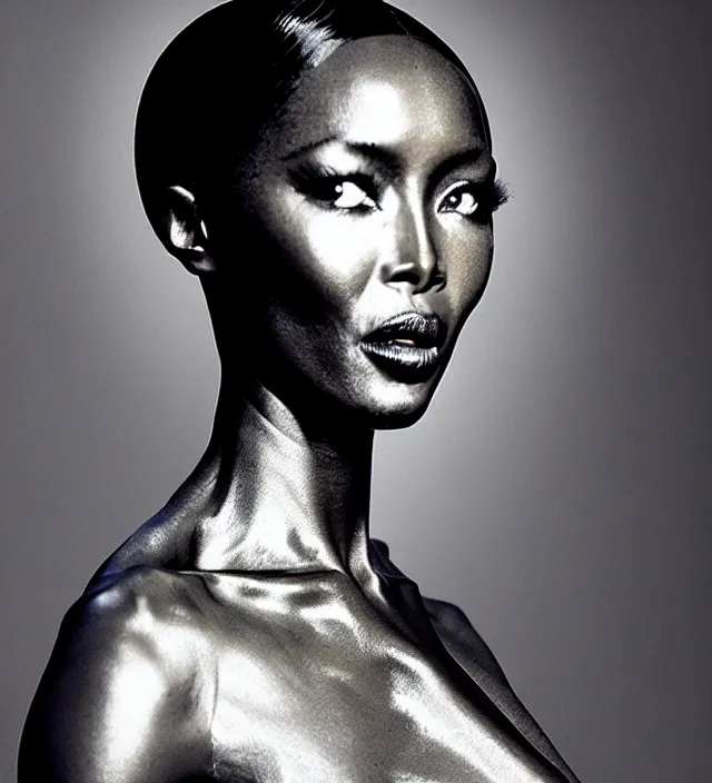 Image similar to scifi film scene from riddley scott, starring naomi campbell looking fragile and dressed by some organic cloth from iris van herpen film noir lighting,, with stylish makeup. highly detailed, skin grain detail, photography by paolo roversi, amano, nick knight, helmut newton, avedon, araki