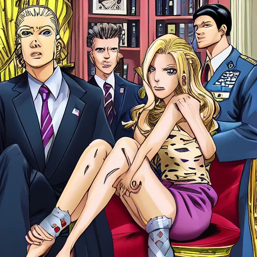 Image similar to funny valentine in the oval office, jojo, manga