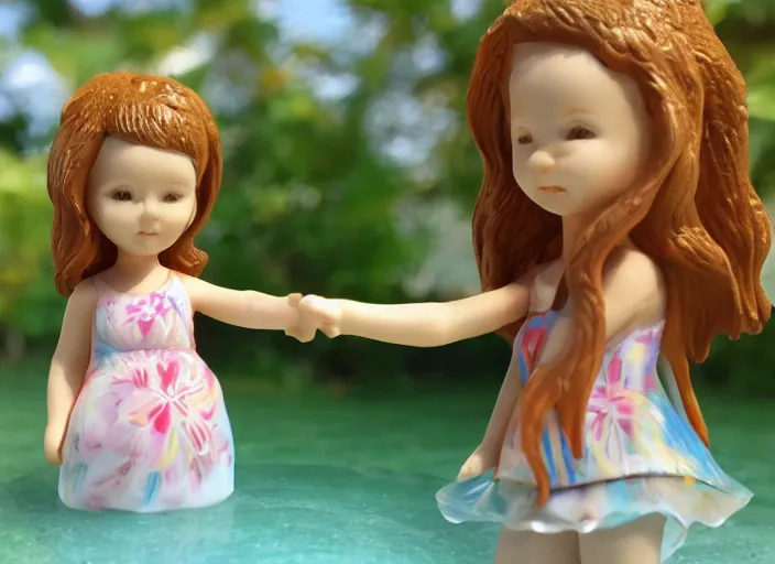 Prompt: 80mm resin detailed miniature of a girls in vacation , clothed in summer, 4K, Full body