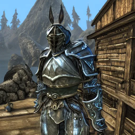 Image similar to megamind dreamworks in whiterun, skyrim, tamriel, elder scrolls, adventuring gear, highly detailed