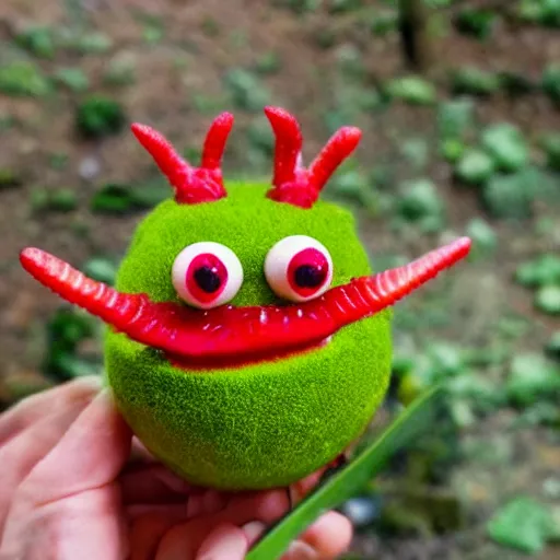 Image similar to strawberry creature with multiple eyes