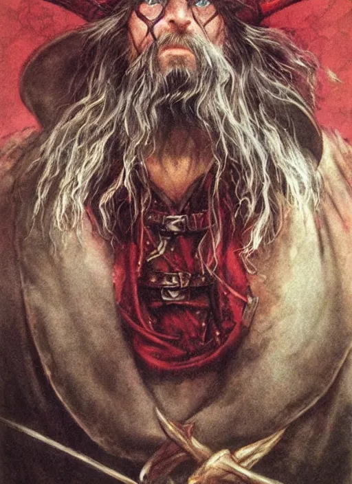 Image similar to portrait of dwarvern wizard, beautiful! coherent! dungeons and dragons character, by brian froud, strong line, deep color, leather armor, short red hair, high contrast