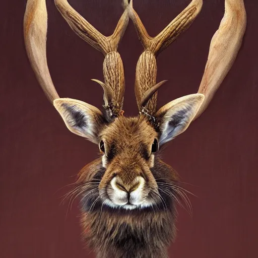 Image similar to jackalope in the museum, detailed fur, highly detailed, sharp focus, digital painting, artwork by Victor Adame Minguez + Yuumei + Tom Lovell + Sandro Botticelli
