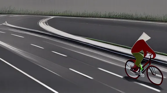 Image similar to movie still of cyclo riding on highway, high details, concept art, photorealistic, 3 5 mm photography