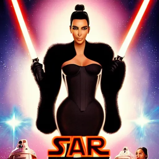 Prompt: kim kardashian in star wars movie poster