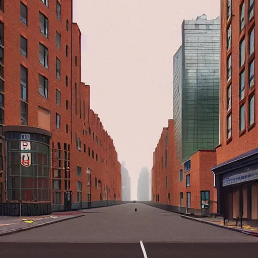 Prompt: empty London streets in the style of Simon Stalenhag