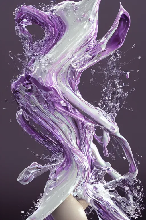 Prompt: epic 3 d abstract model, liquid hands and feet spinning, 2 0 mm, with white and pastel purple peanut butter, melting smoothly into asymmetrical bubbles, 💎, ⚡, liquid, delicate, beautiful, intricate, houdini sidefx, trending on artstation, by jeremy mann and ilya kuvshinov, jamie hewlett and ayami kojima