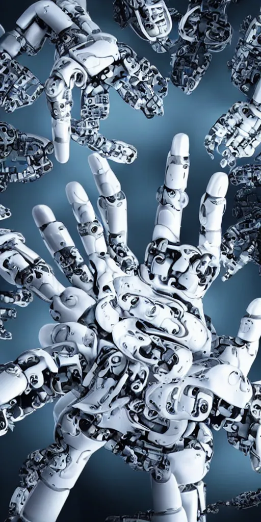 Image similar to ai taking control over humanity and the world, dramatic, big robotic hands ripping apart humanity