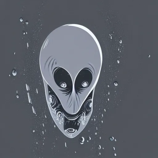 Prompt: viscuous liquid dripping from a cancerous alien face in a futuristic grey environment