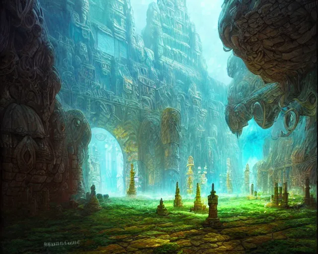 Image similar to mycelium temple, marc simonetti, leiji matsumoto, intricately detailed fantasy scenery