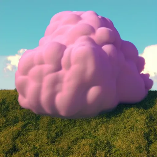 Image similar to the pink cloud with the creamy disconcerting face, a childish beeple 3 d render, intended for cheap laughs