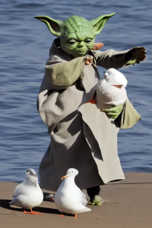 Image similar to Yoda smacking a seagull