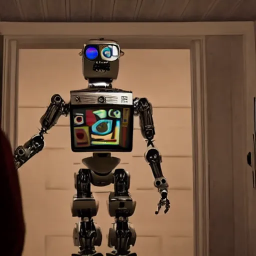 Image similar to movie still of robot bruno mars, cinematic composition, cinematic light, criterion collection, by edgar wright