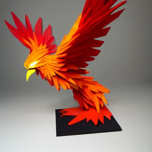 Image similar to abstract, sculpture moltres made of various materials from rainforest of face of artificial intellicgence
