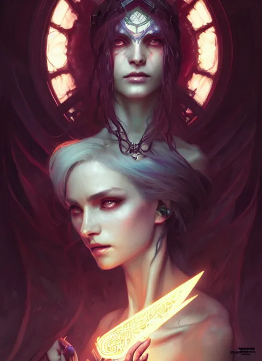 Image similar to Necromancer Sorceress, fantasy magic, undercut hairstyle, dark light night, intricate, elegant, sharp focus, illustration, highly detailed, digital painting, concept art, matte, art by WLOP and Artgerm and Greg Rutkowski and Alphonse Mucha, masterpiece