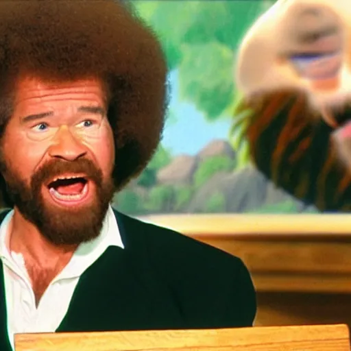 Image similar to bob ross screaming at church