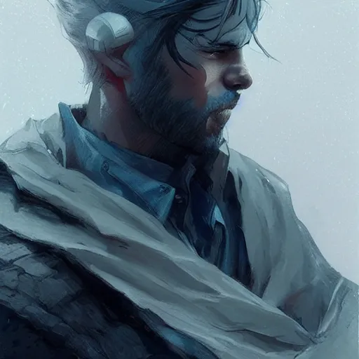 Image similar to a man illustrated by artgerm and greg rutkowski