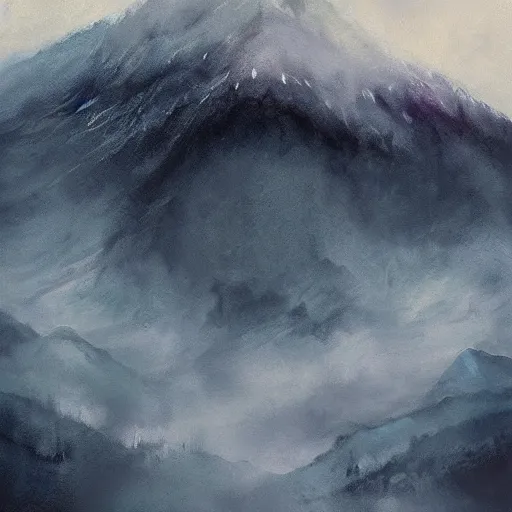 Prompt: a schizophrenic mountain landscape's cloudy sky, by ross tran, oil on canvas