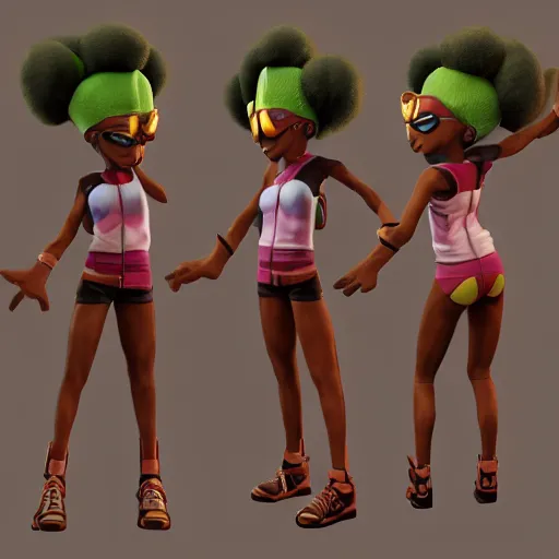 Image similar to 3 d video game, character art render, riley freeman from the boondocks, brown skin, octane render, high definition, full body, character art