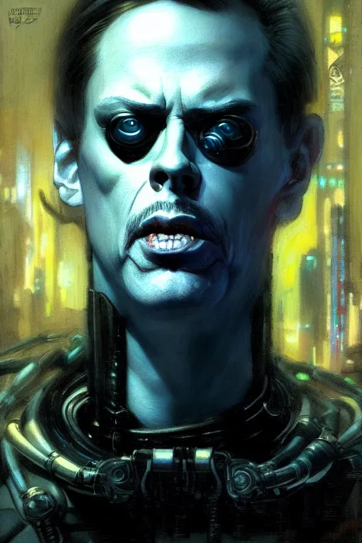 Prompt: cyberpunk steve buscemi, character design, painting by gaston bussiere, katsuya terada, frank frazetta, tom of finland, trending on artstation