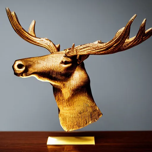 Image similar to an intricate golden model of a swedish moose