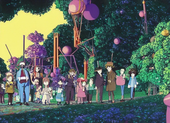 Prompt: film still of Willy Wonka's and the Chocolate Factory 1971 Artwork by Dice Tsutsumi, Makoto Shinkai, Studio Ghibli