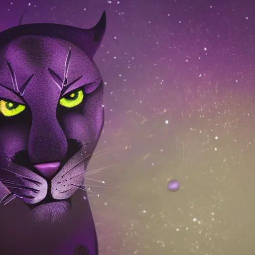 Prompt: closeup of a purple panther roaring at the moon in the forest. night. large moon in the center. detailed eyes. cinematic. painting. concept art. rustic. gritty.