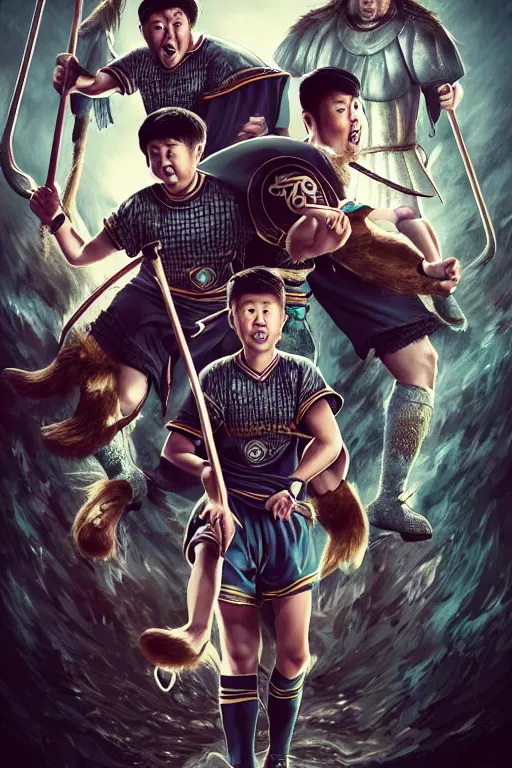 Prompt: an epic comic book style full body portrait painting of harry kane and son heung-min as a vikings, elegant, character design by Mark Ryden and Pixar and Hayao Miyazaki, unreal 5, DAZ, hyperrealistic, octane render, cosplay, RPG portrait, dynamic lighting, intricate detail, summer vibrancy, cinematic