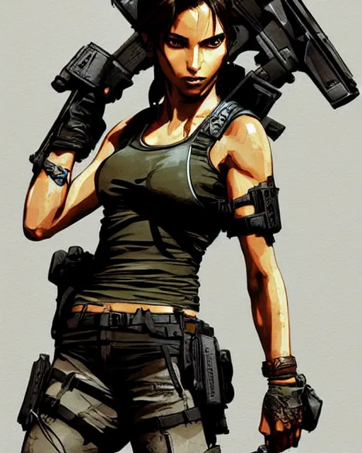 Image similar to lara croft, concept art, sumi - e style, artstation, trending, highly detailed, smooth, focus, art by yoji shinkawa