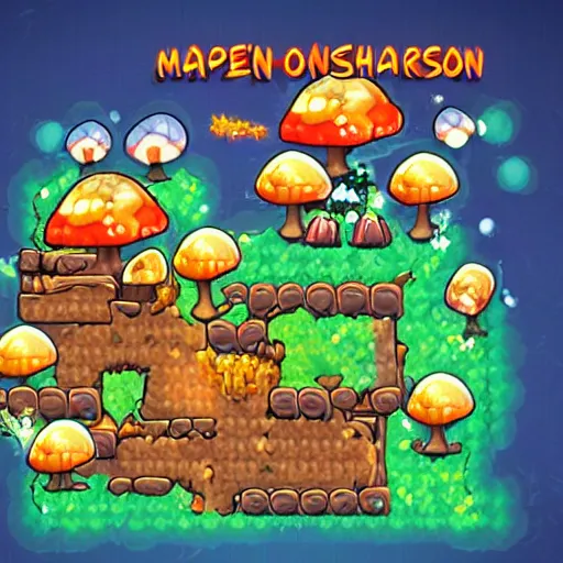 Prompt: MapleStory by Nexon. Orange Mushroom. Mesos. Digital.